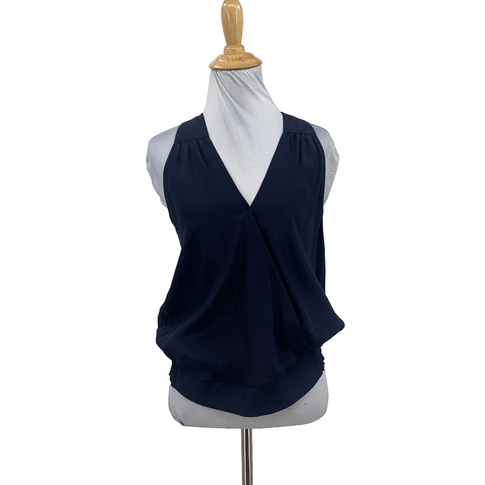 Parker Blouse Womens M Medium Midnight Silk Sleeveless Draped Racerback Blouson